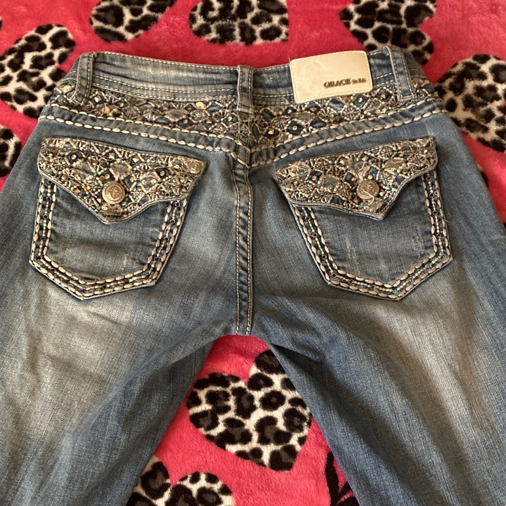 (PRICE DROP) Vintage Grace in LA Women's Light Blue Embellished Boot Cut Jeans
